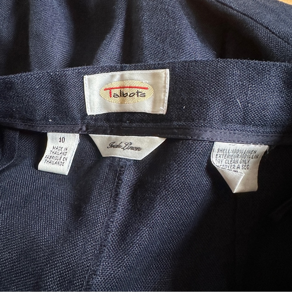 VINTAGE NAVY LINEN BLAZER PANTSUIT TALBOTS ONE BUTTON HIGH RISE DRESS PANTS S-M - Picture 6 of 12